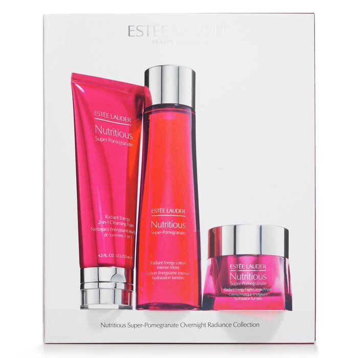 Estee Lauder Nutritious Super-Pomegranate Overnight Radiance Collection: Cleansing Foam 125ml+Lotion Intense Moist 200ml+Night Creme 50ml 3pcs