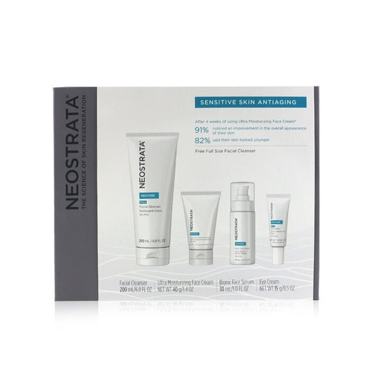 Neostrata Sensitive Skin Antiaging Kit: Restore Cleanser, Restore Face Cream, Restore Face Serum, Restore Eye Cream 4pcs