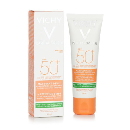 Vichy Capital Soleil Mattifying 3-In-1 Daily Shine Control Care SPF 50 - Protects, Absorbs, Controls 50ml/1.69oz