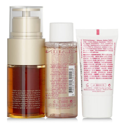 Clarins Youthful Radiance Set: Double Serum 30ml+ Cleansing Micellar Water 50ml+ Beauty Flash Balm 15ml 3pcs