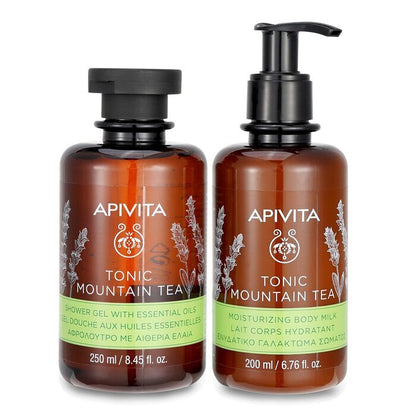 Apivita Uplift Your Mood Toning & Revitalization Set: Tonic Mountain Tea Shower Gel 250ml+ Tonic Mountain Tea Body Milk 2pcs