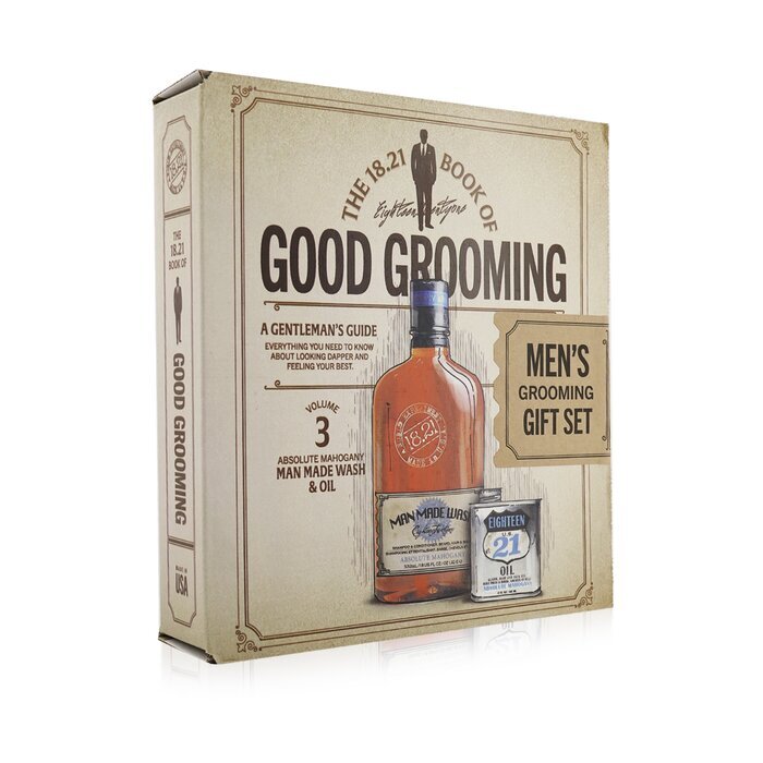 18.21 Man Made Book of Good Grooming Gift Set Volume 3: Absolute Mahogany (Wash 532ml  + Oil 60ml ) 2pcs