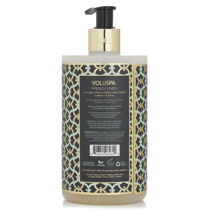 Voluspa French Linen Hand Soap - Cotton Flower, White Cedar & Sun Dried Vanilla Bean 450ml/15.2oz