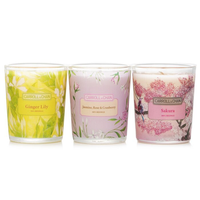 Carroll & Chan 3 Votive Set: Sakura, Jasmine, Rose & Cranberry, Ginger Lily 3pcs