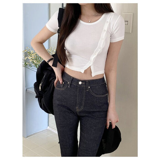 Trendywhere Button Front Split Crop Top Free (XS-S)