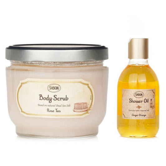 Sabon Body Scrub - Rose Tea & Shower Oil - Ginger Orange 2pcs