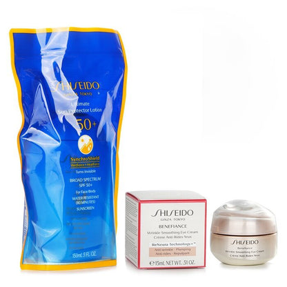 Shiseido Ultimate Sun Protector Lotion SPF 50+ Sunscreen (for Face and Body) + Benefiance Wrinkle Smoothing Eye Cream 2pcs