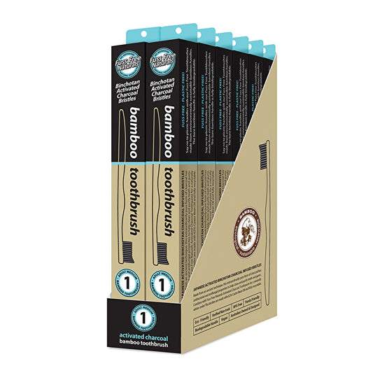 Essenzza Fuss Free Naturals Toothbrush Bamboo Activated Charcoal Medium 1 Pack x 12 Display